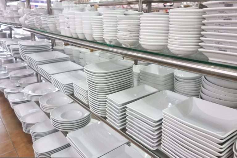 Shelves of Dishes Showcasing the Benefits of Commercial Water Softeners