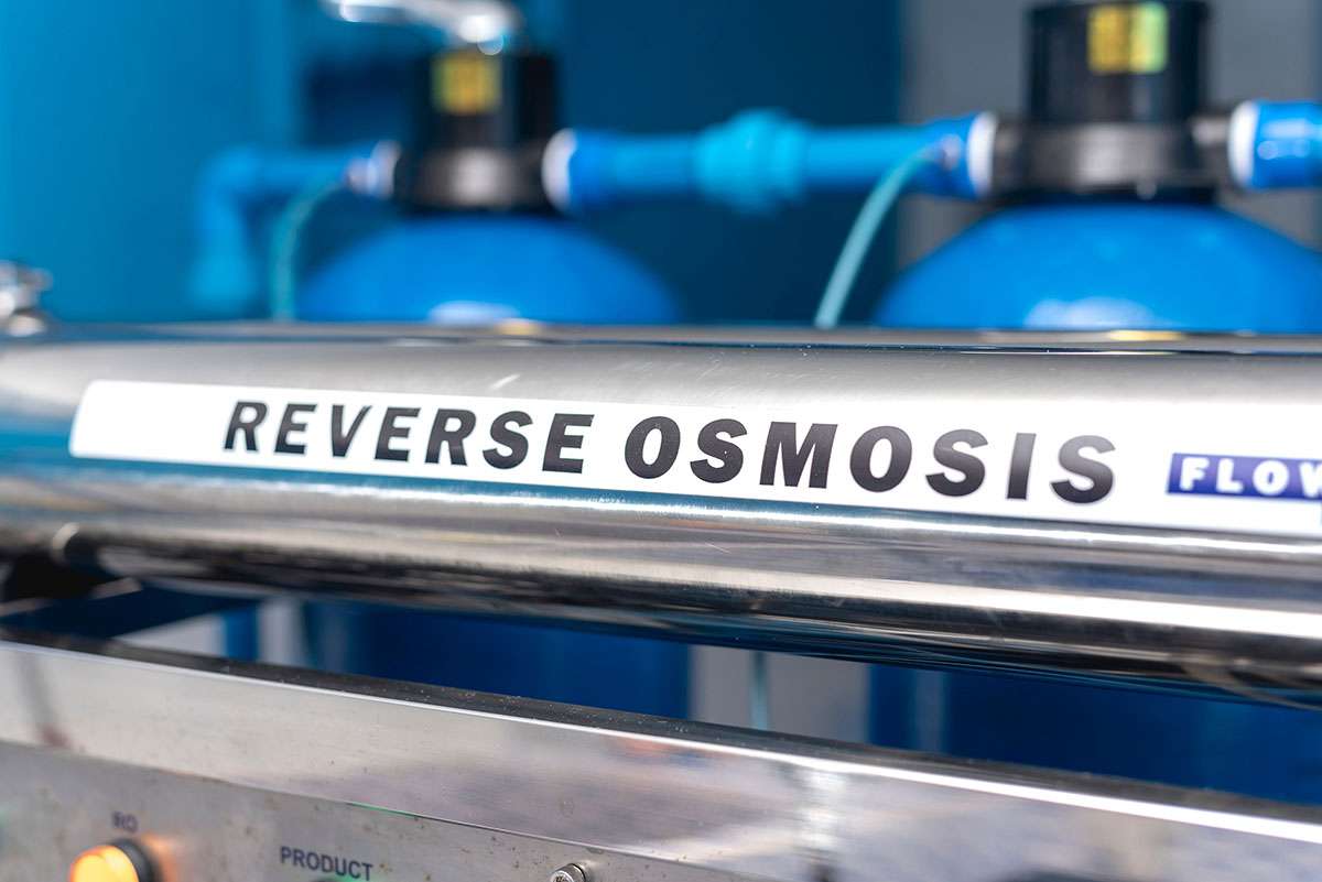 Detailed view of a reverse osmosis water filtration system
